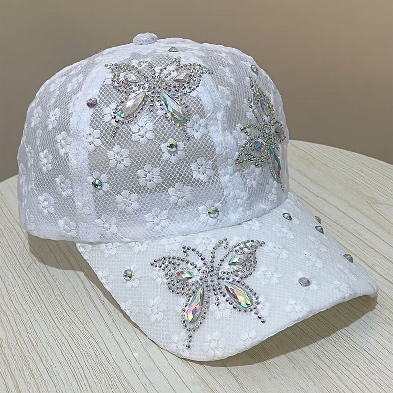 Women's Lace Flower Butterfly Rhinestone Baseball Cap