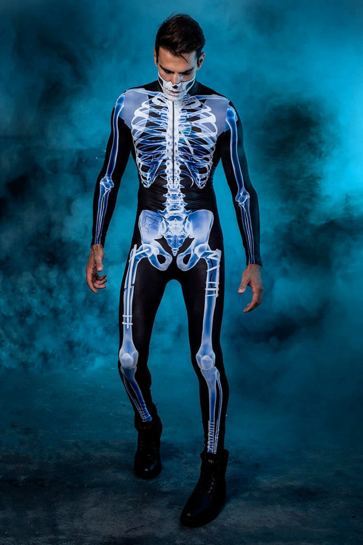 Men's Halloween 3d Horror Skeleton One-piece Suit