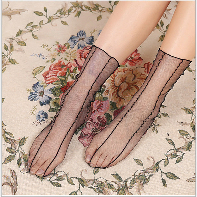 Thin Mid-calf Transparent Net  Lace Socks