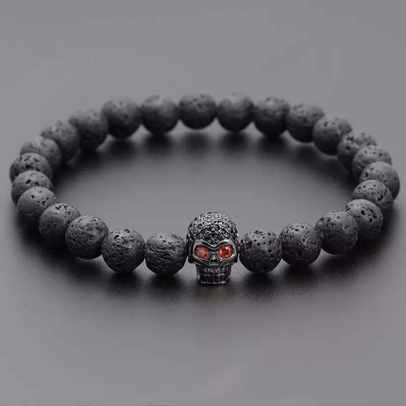 8mm Volcanic Rock Skull Bracelet