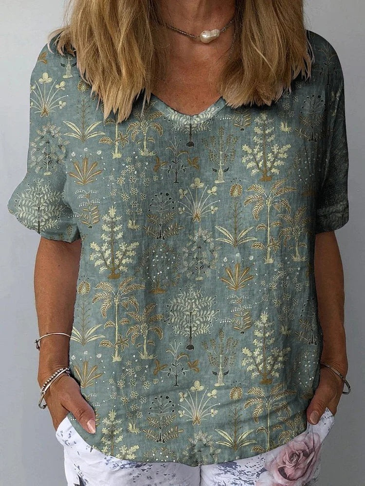 Women's Collarless Polyester Printed Top