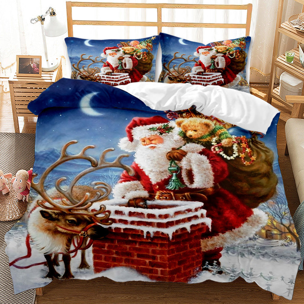 Christmas 3D Digital Print Ground Bedding Three-piece Set