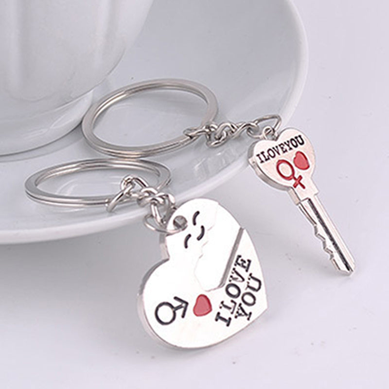 Magnetic I Love You Heart Lock Key Couple Keychains