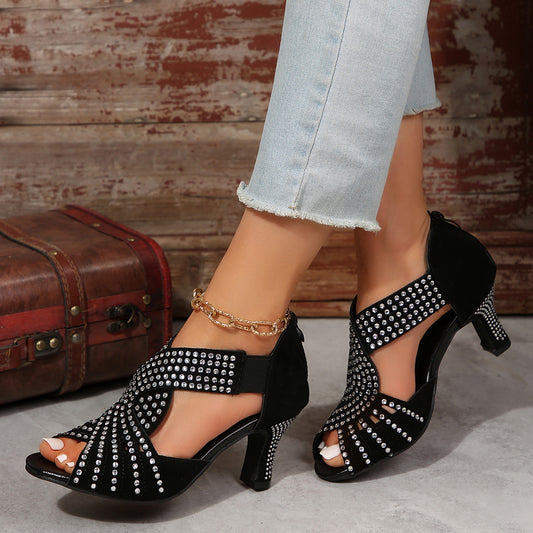 Rhinestone High-heeled Peep Toe Sandals