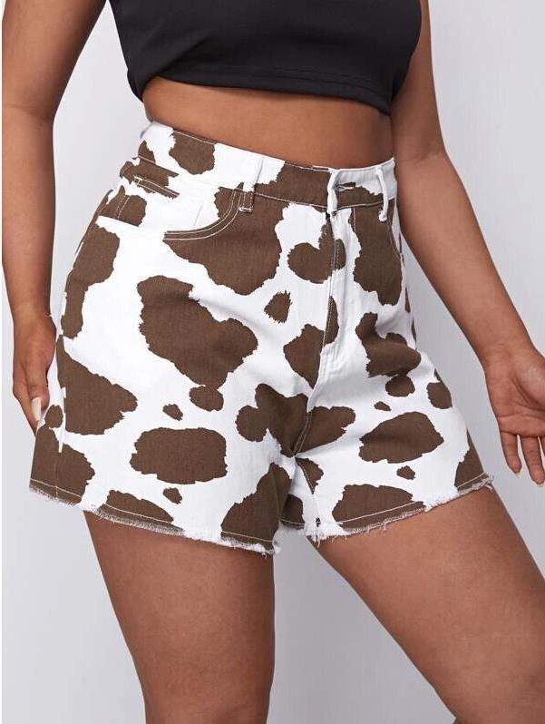 Women's Cow Print Denim Shorts