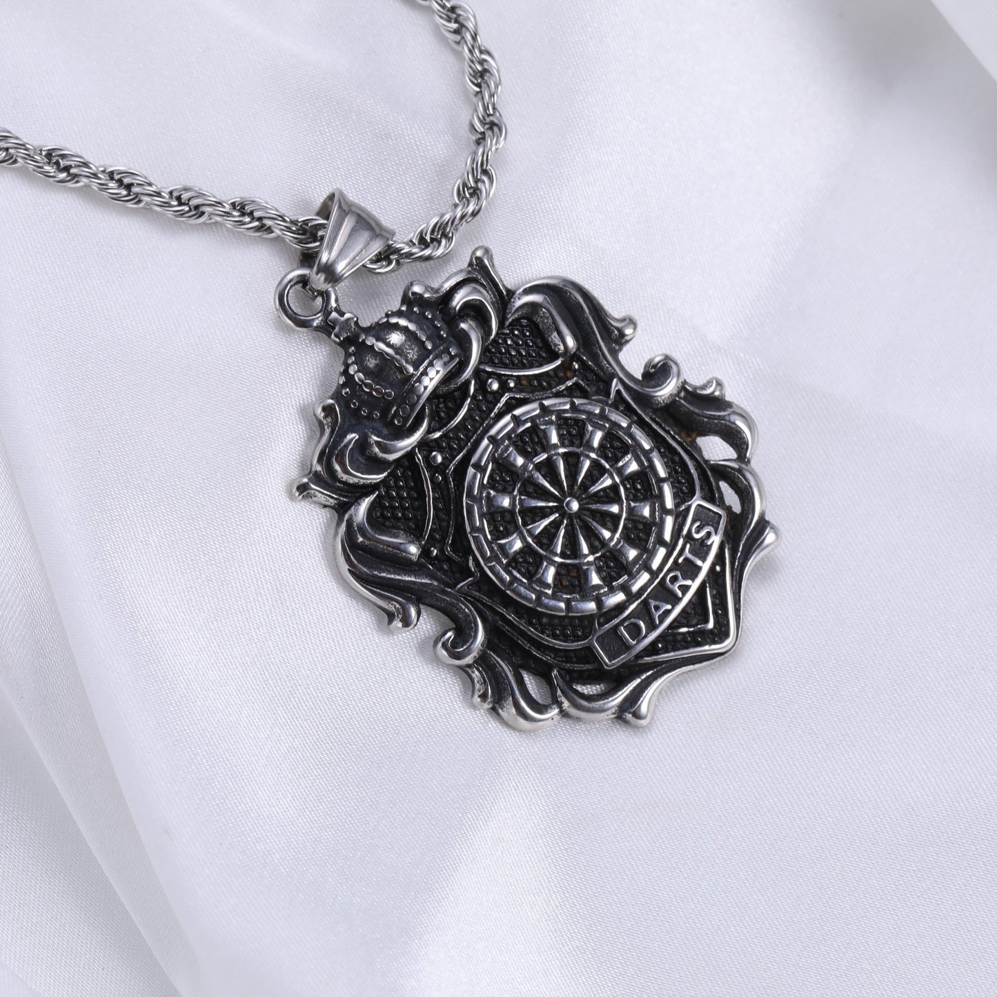 Stainless Steel Crown Darts Pendant Necklace