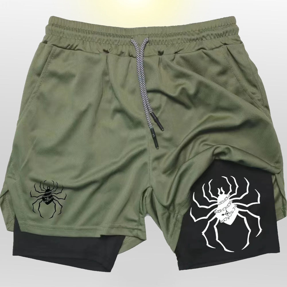 Digital Spider Print Men's 2-in-1 Double-layer Sports Shorts