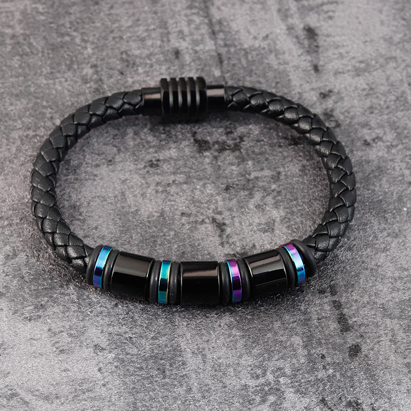 Men's Leather Titanium Steel Bracelet