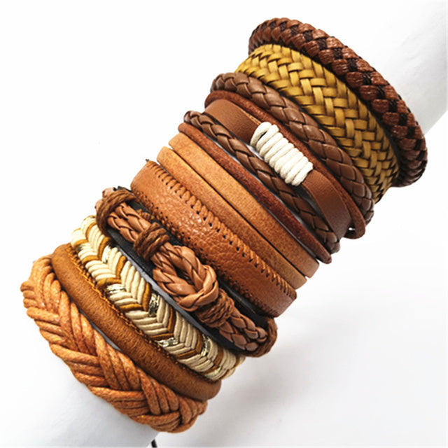 10pcs Set Woven Leather Bracelets