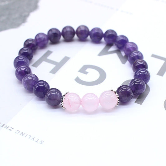 Natural Stone Amethyst Pink Crystal Lotus Bracelet