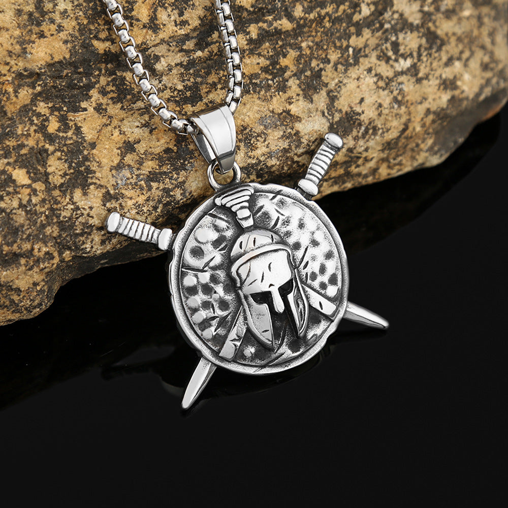 Double Sword Spartan Pendant Necklace