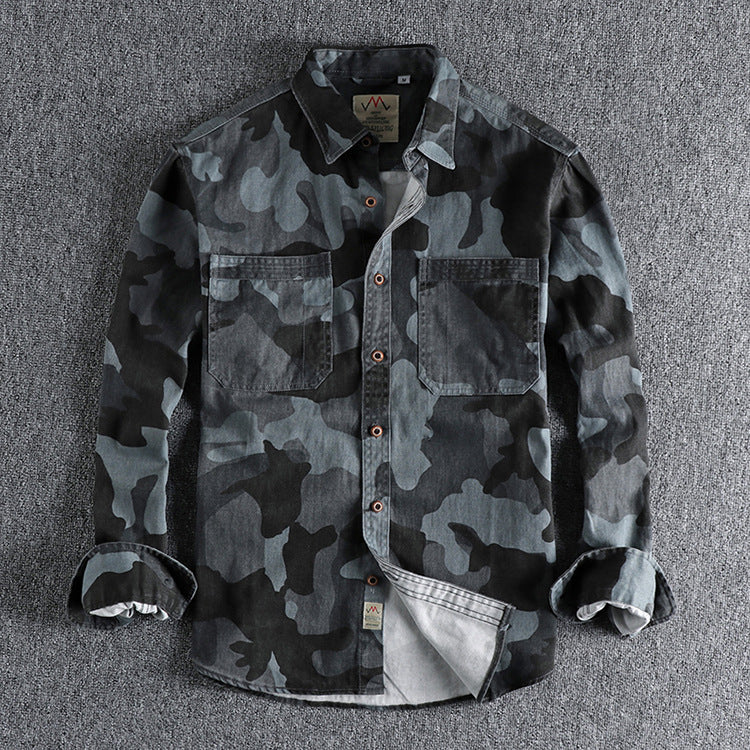 Washed Old Twill Woven Cotton Long-sleeved Shirt