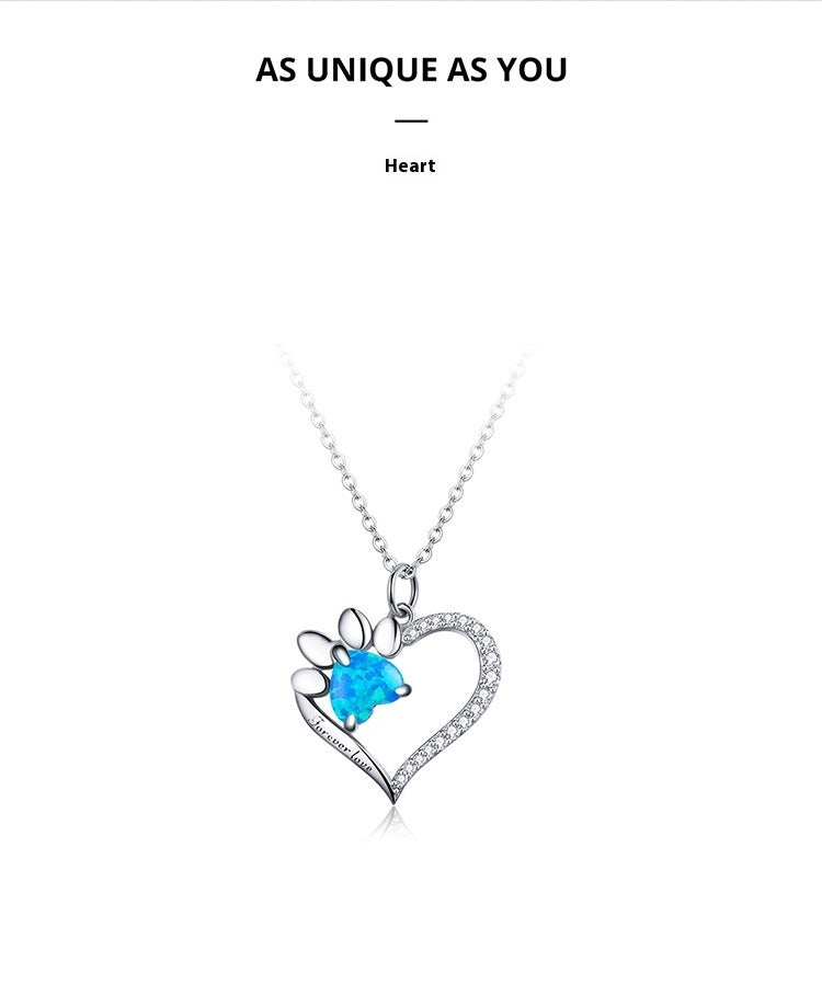 White Gold Plated Blue Opal Zircon Heart-shaped Pure Necklace