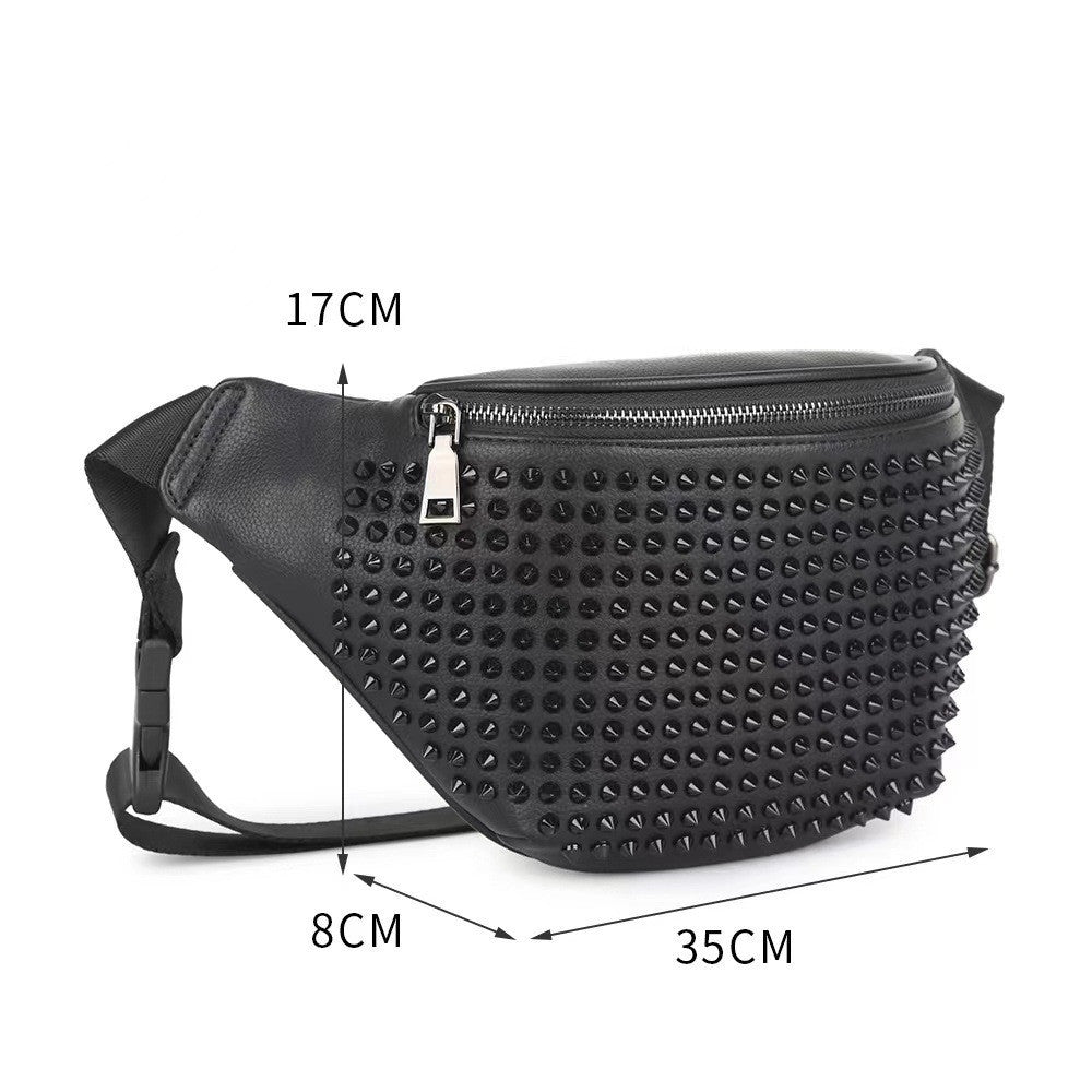 Casual Black Studded Waist Bag