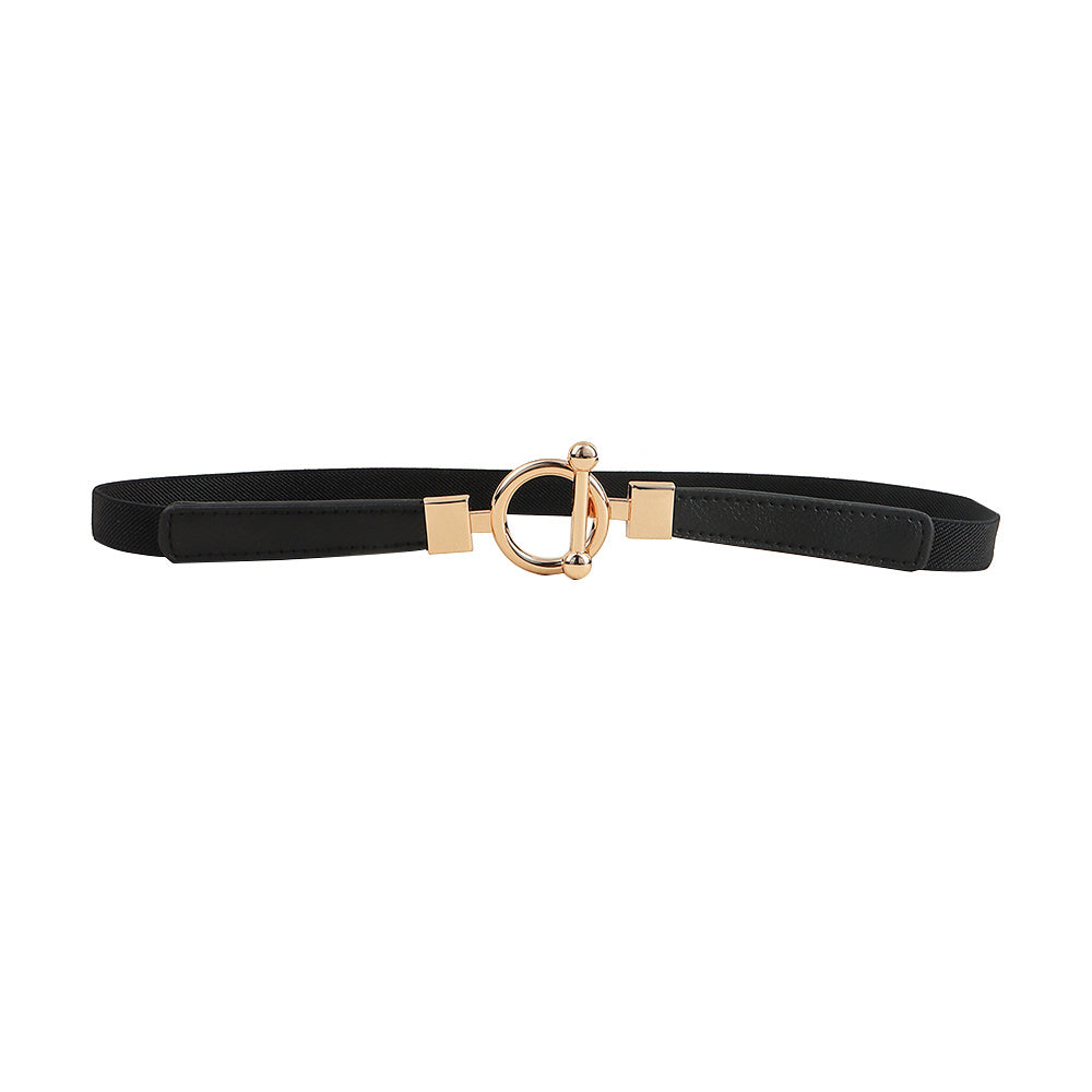 Thin Waistband Elastic Stretch Metal Buckle Belt