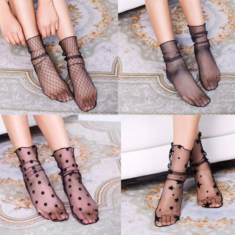 Thin Mid-calf Transparent Net  Lace Socks