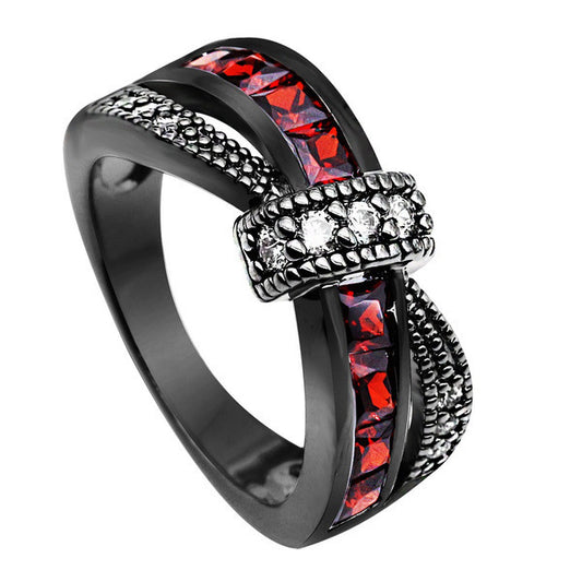 Black Gold Garnet Red Cross Zircon Ring