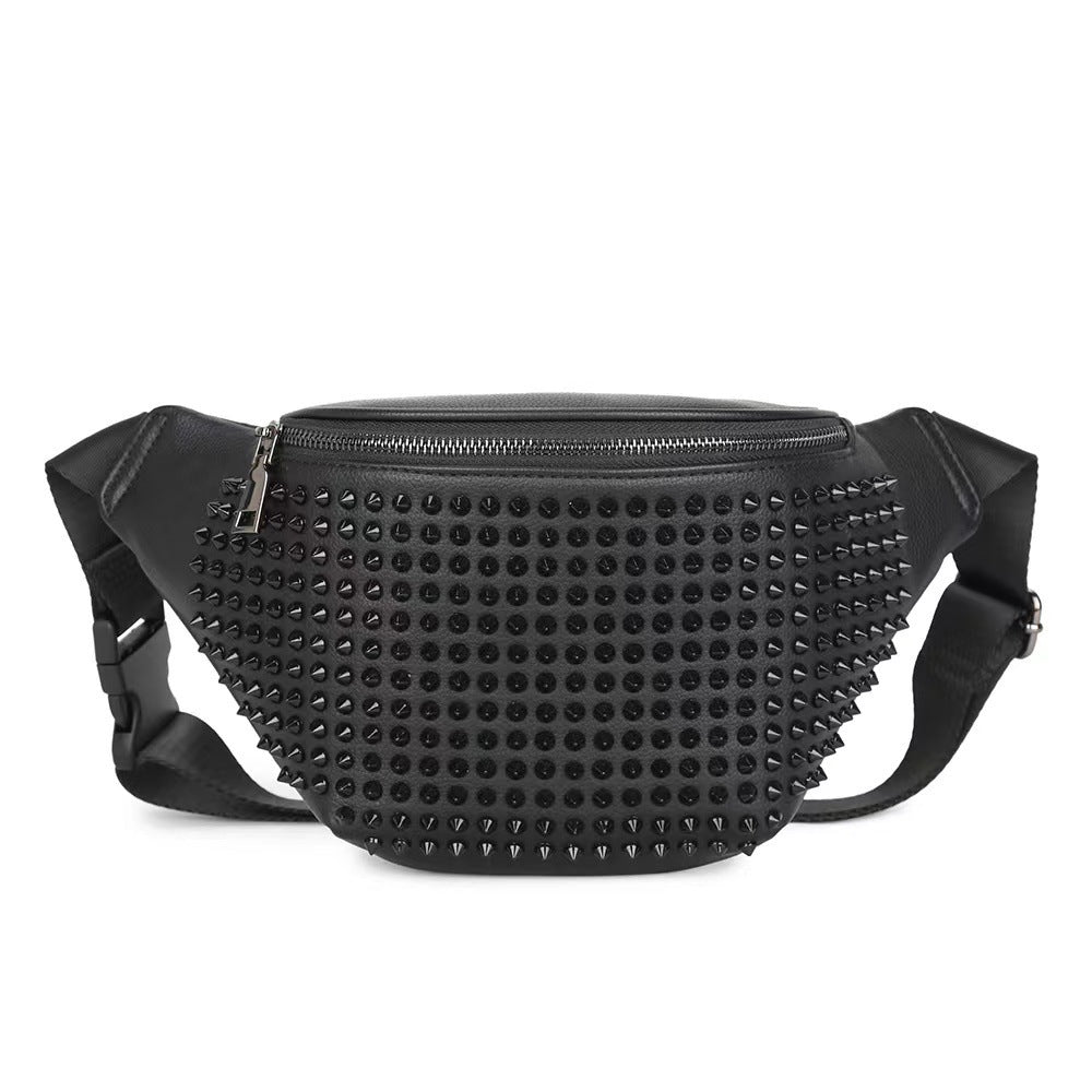 Casual Black Studded Waist Bag