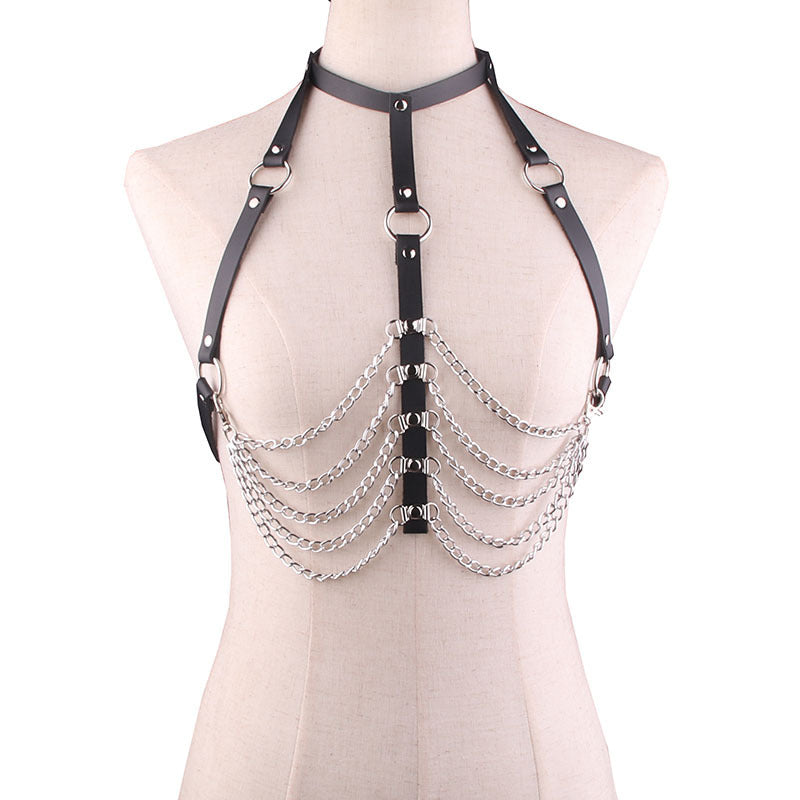 Leather collar body chain