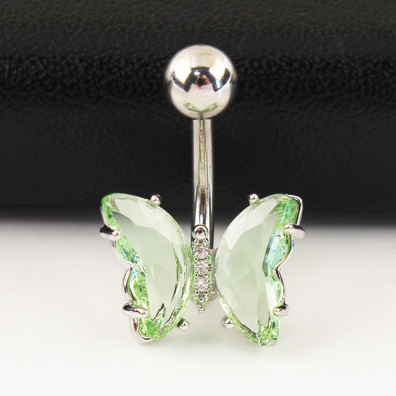 Titanium Steel Zircon Butterfly Anti-allergy Navel Stud