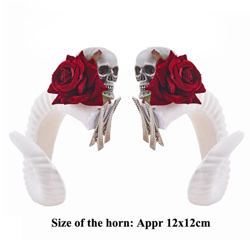 Rose skull horn hairpin