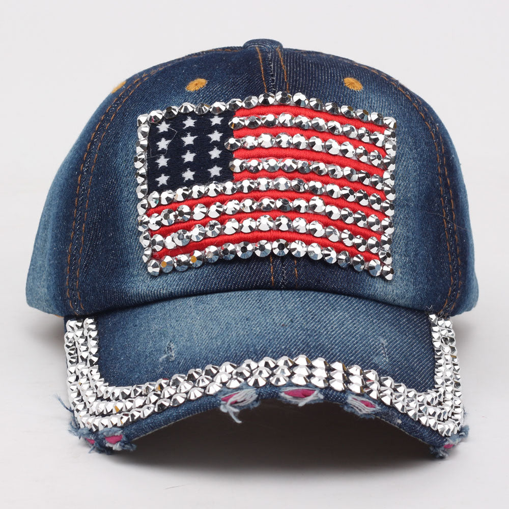 USA Rhinestone Denim Hat