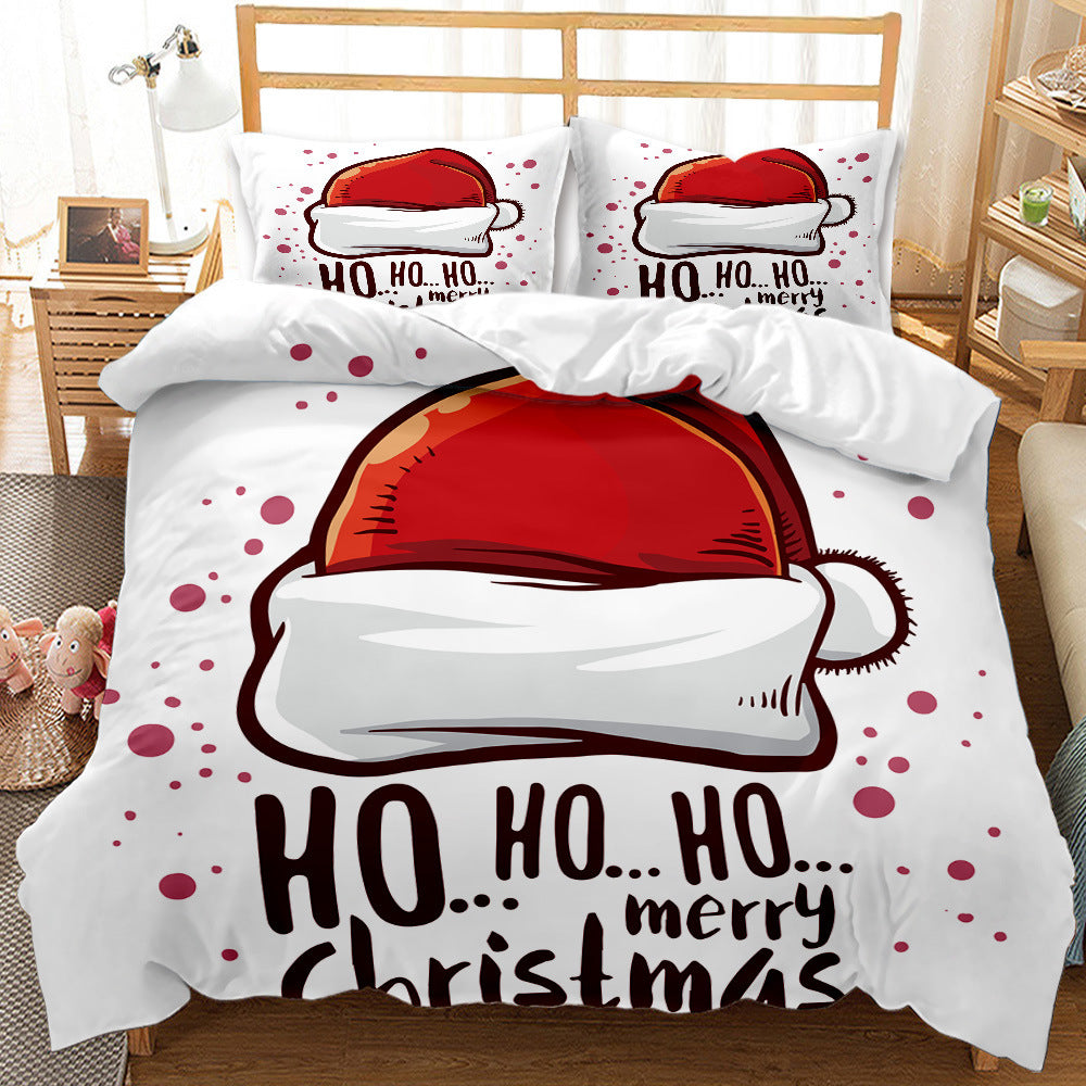 Christmas 3D Digital Print Ground Bedding Three-piece Set