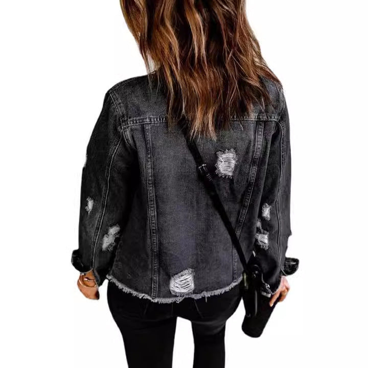 Perforated Denim Long Sleeved Jacket