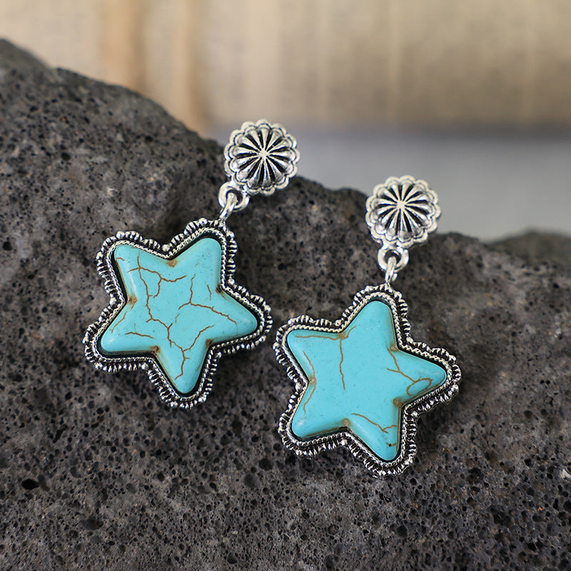 Turquoise Five-pointed Star Earrings