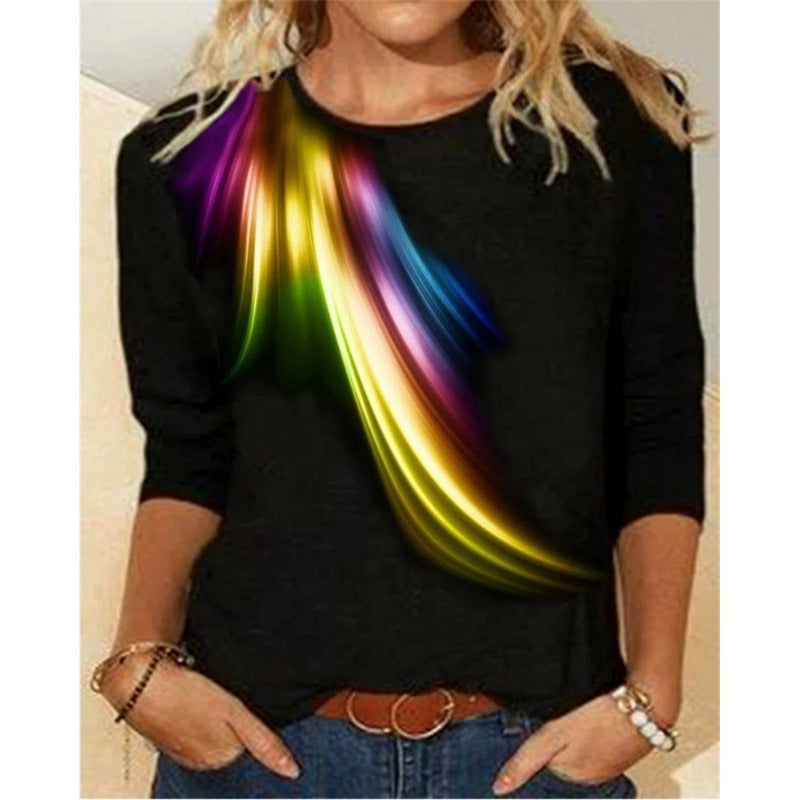 Casual Gradient Printed Round Neck Long Sleeve T-shirt