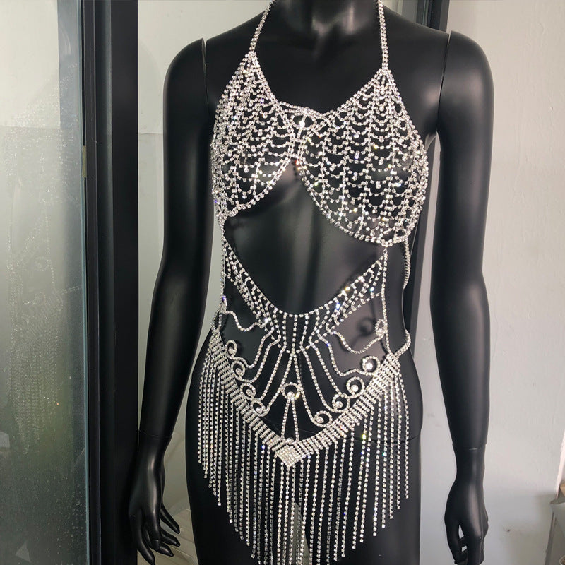 Fringed Rhinestone Bodysuit Body Chain