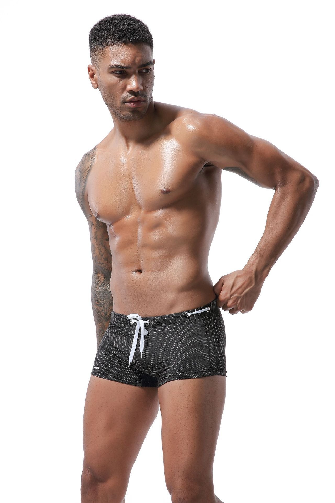 Men's Low Waist Tie Boxer Swim Shorts