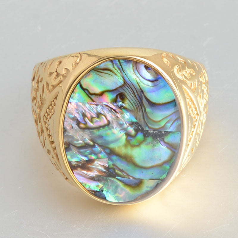 Men's Titanium Steel Abalone Shell Ring