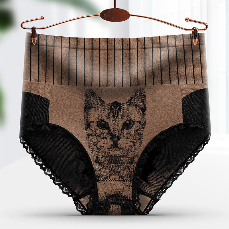 Cat Print Seamless Ladies High Waisted Tuck Pants