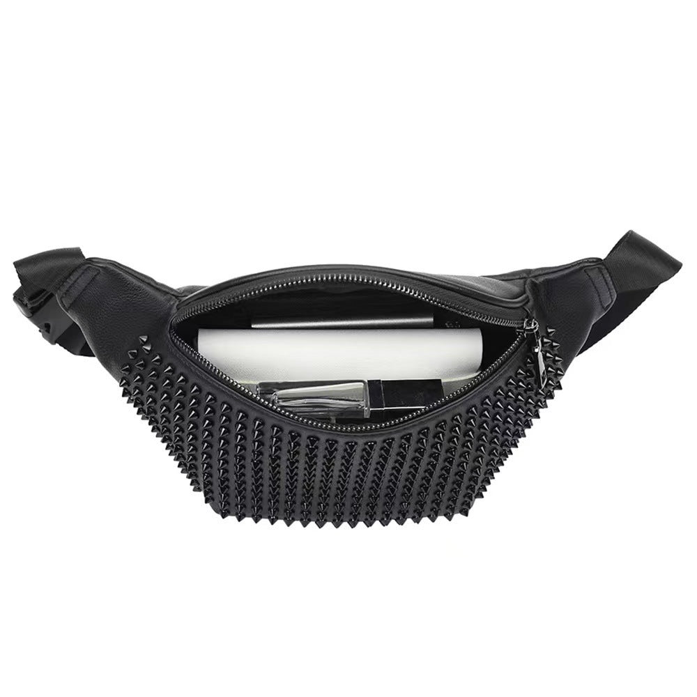 Casual Black Studded Waist Bag