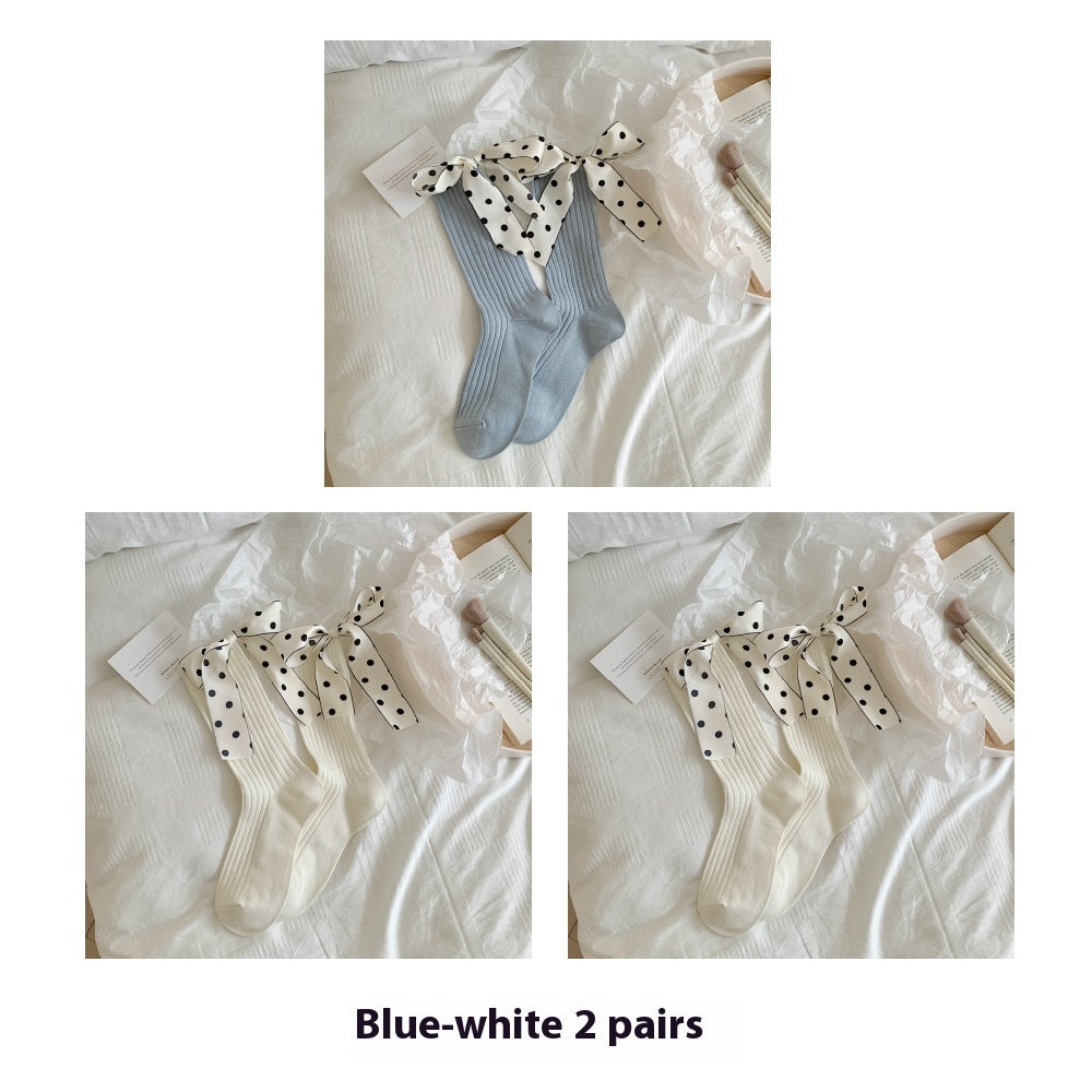 Thin Pure Cotton Polka Dot Bow Socks