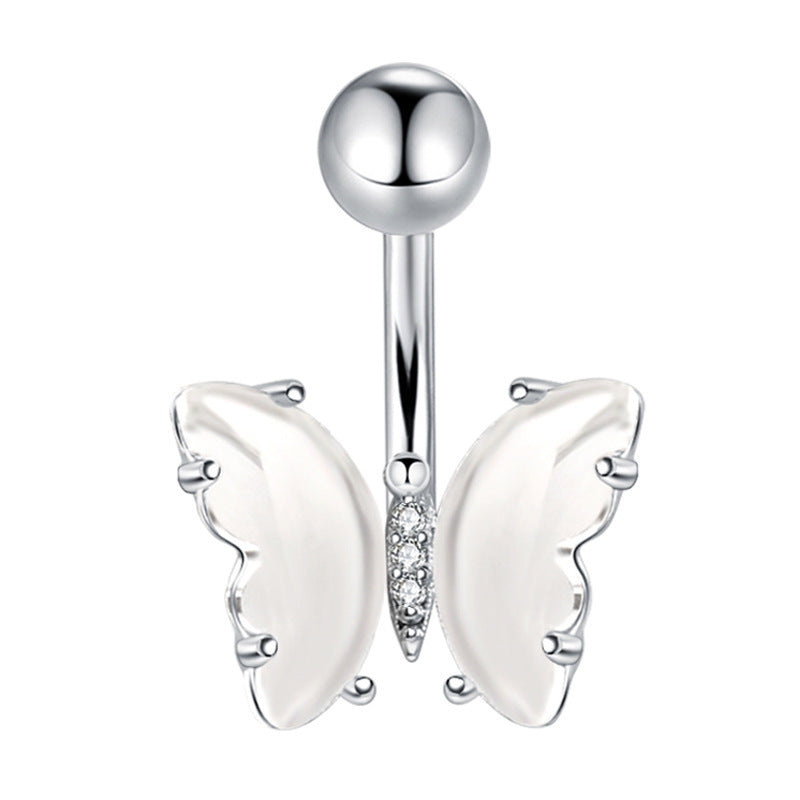 Titanium Steel Zircon Butterfly Anti-allergy Navel Stud