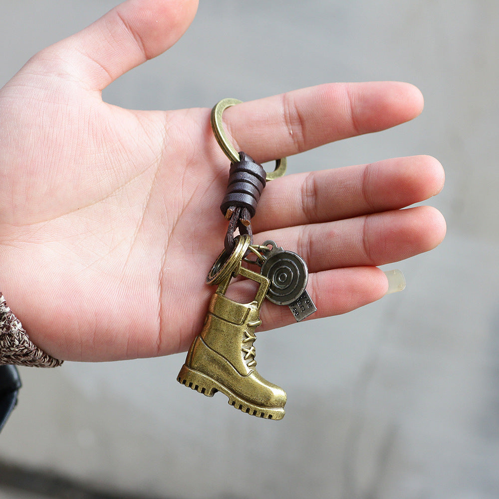 Bronze Braided Leather Boot Keychain