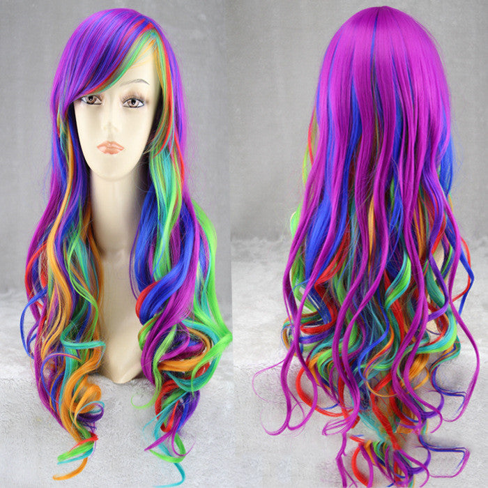 Colorful rainbow gradient hairstyle Wig