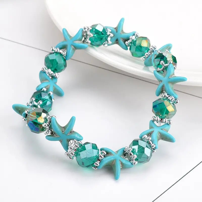 Turquoise Starfish, Crystal Stone Bracelet.