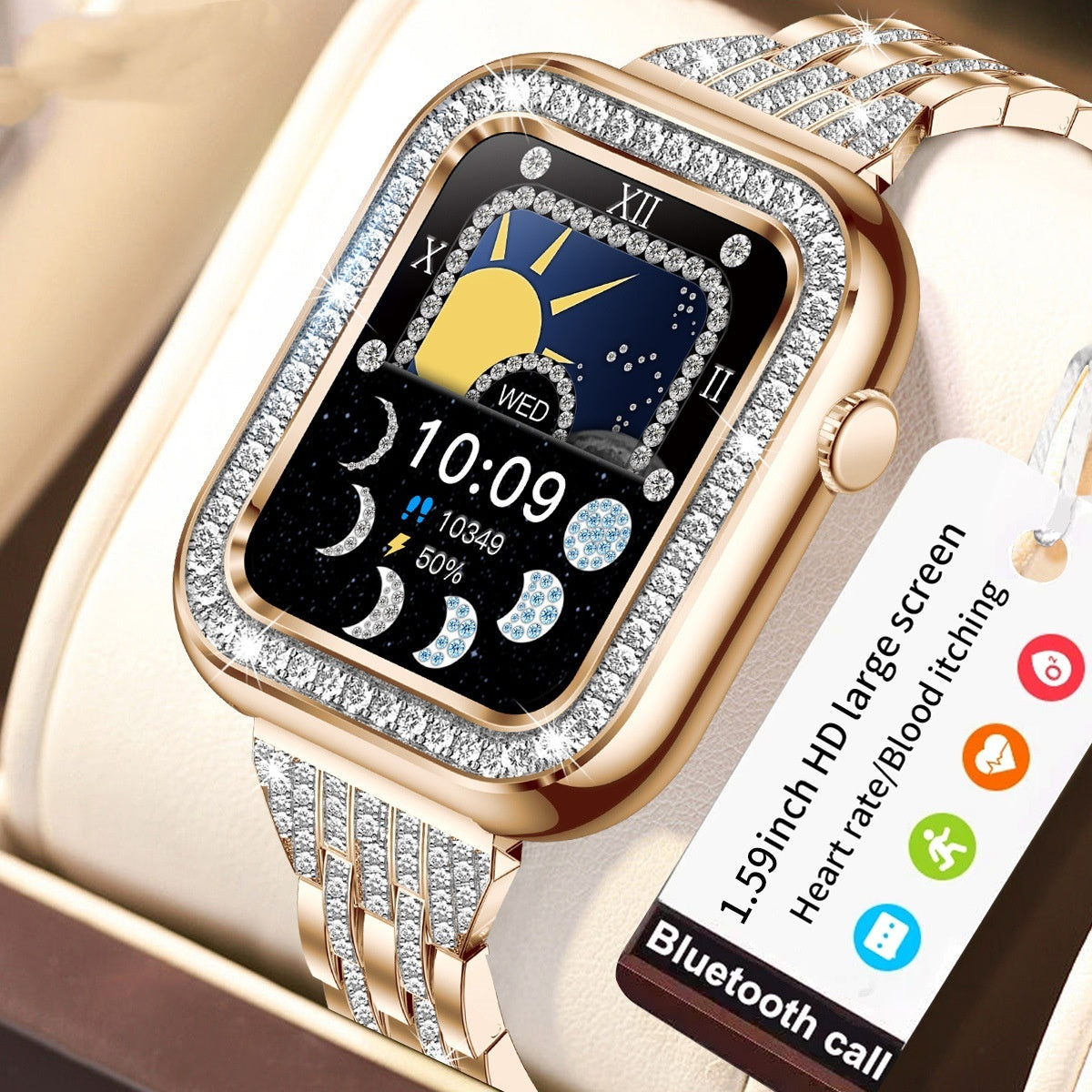 Square Diamond Waterproof Smart Watch