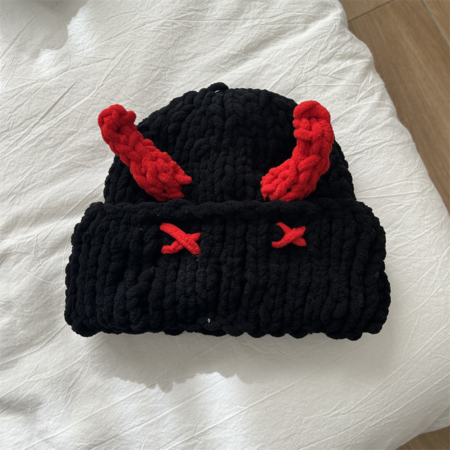 Cute Little Devil Horn Hood Knitted Hat