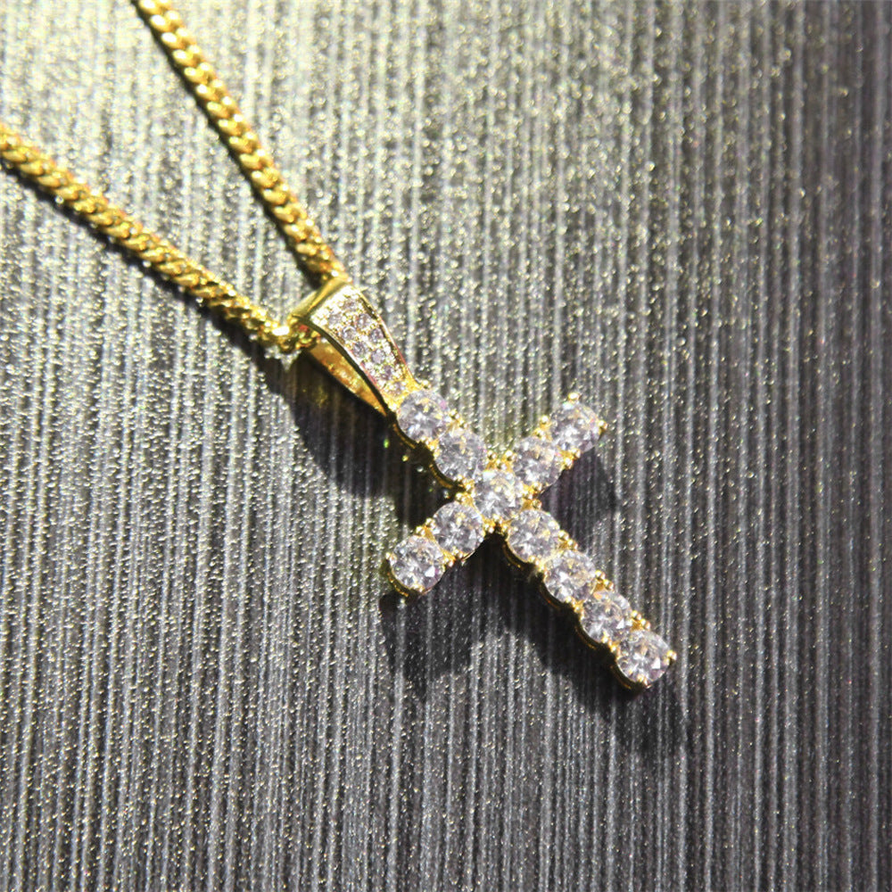 Inlaid Zircon Cross Pendant Necklace