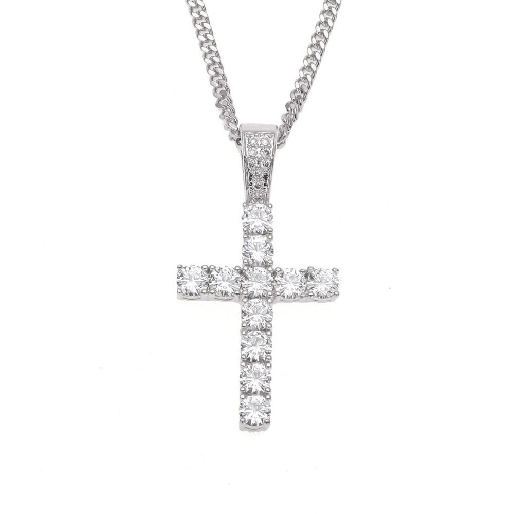 Inlaid Zircon Cross Pendant Necklace