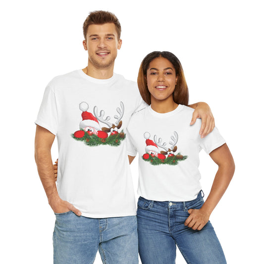 Peeking Santa. Heavy Cotton T-Shirt