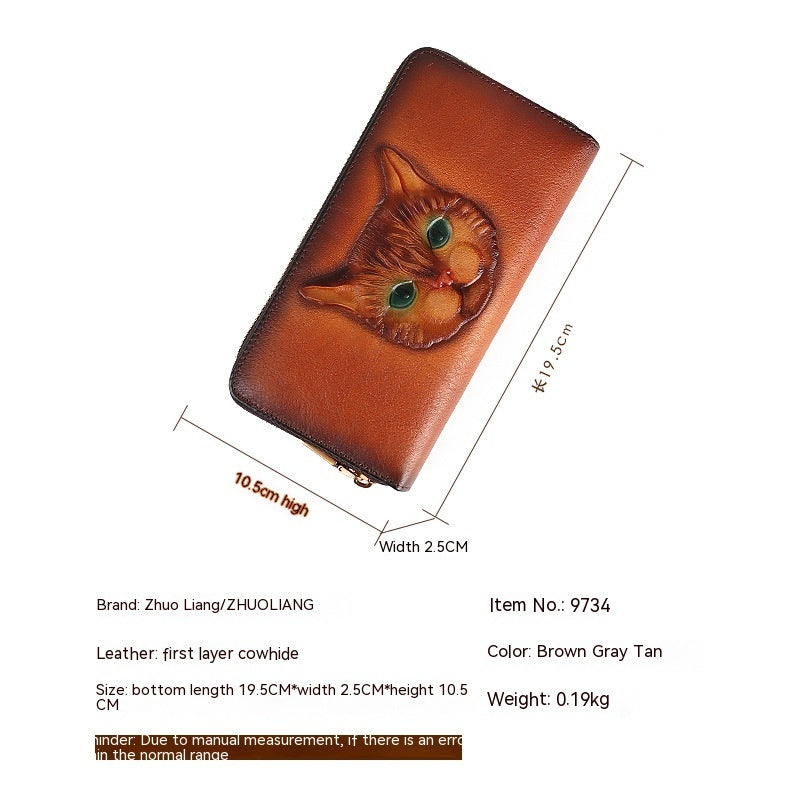 Genuine Leather Cat Embossed Multi-card-slot Card Holder