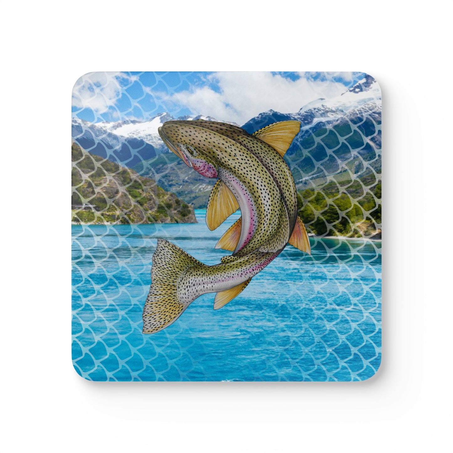 Rainbow Trout. Corkwood Coaster Set