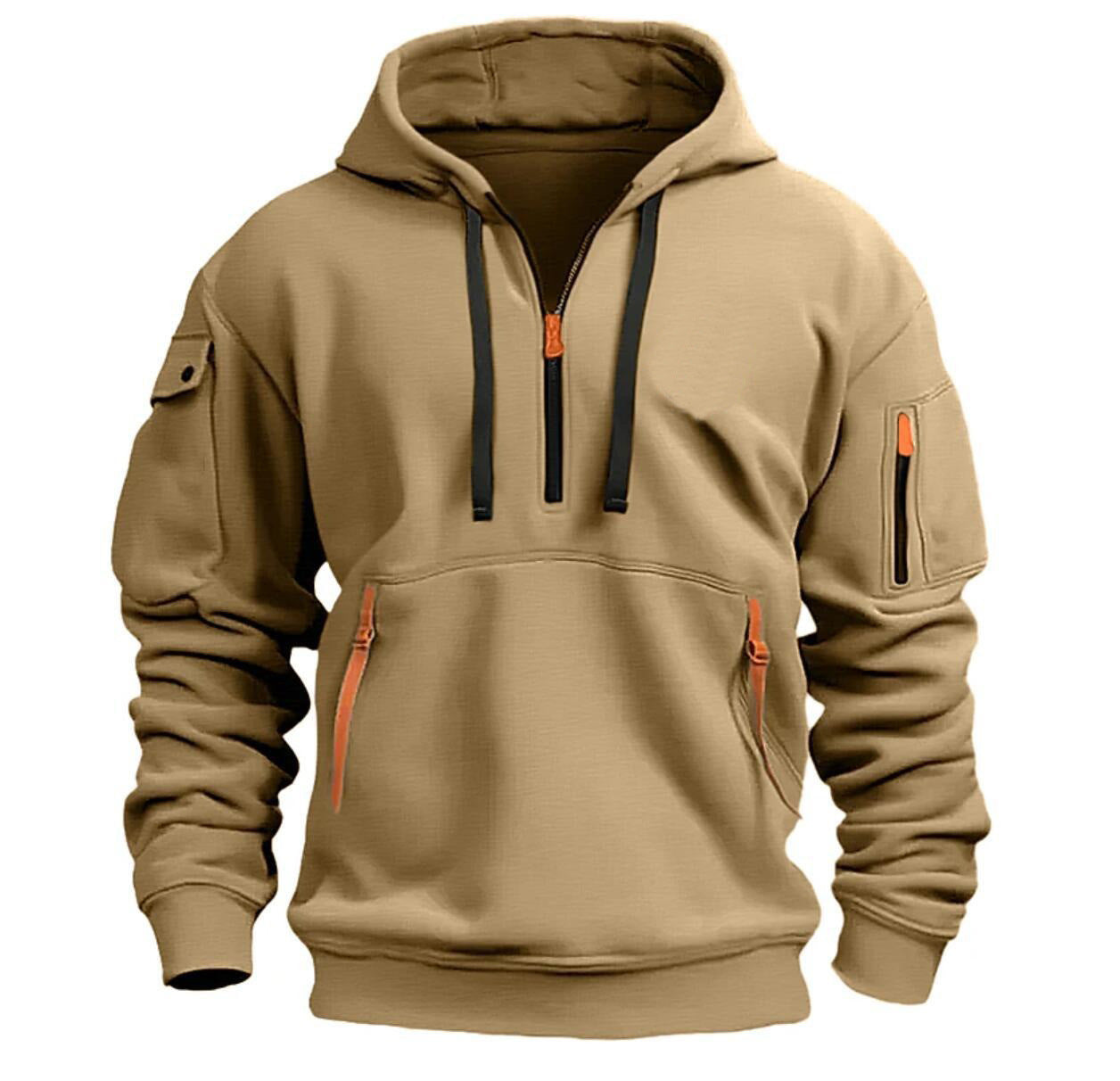 Zip Multi-pocket Pullover Hoodie