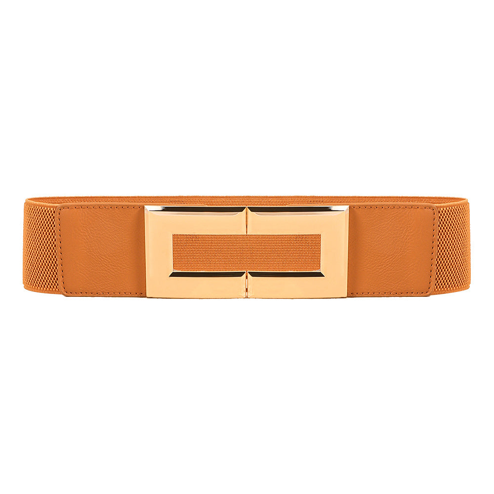 Elastic Wide Metal Square Buckle Belt