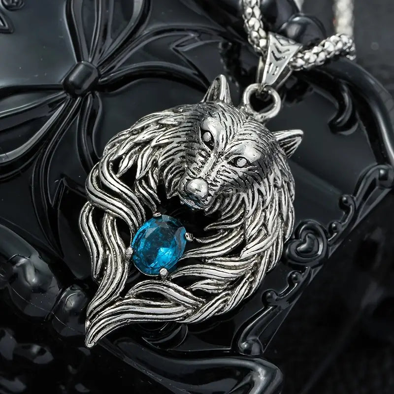 Stainless Steel Wolf Head Necklace.